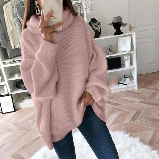 Übergroßer Rollkragenpullover aus einfarbigem Strick für Damen💖