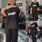 💖LETZTER TAG VERKAUF 50% RABATT💖Modisches Set aus Kurzarmshirt und einfarbiger Hose mit Taschen