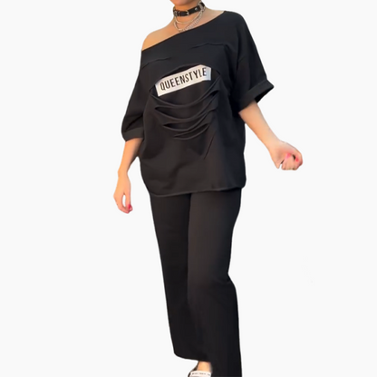 💖LETZTER TAG VERKAUF 50% RABATT💖Modisches Set aus Kurzarmshirt und einfarbiger Hose mit Taschen